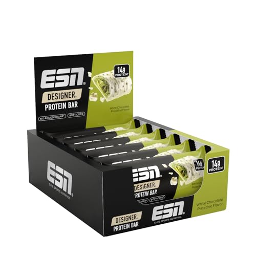 ESN Designer Bar Box White Chocolate Pistachio 12 x 45 g der ideale Snack mit bis zu 14 g Protein pro Riegel - made in Germany