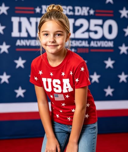 Image of Kids 250th Anniversary USA Shirts Boys Girls USA Shirt 4th of July Outfits Cute Patriotic Top