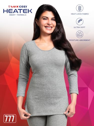 Image of Lux Cozi HEATEK Women's Ultra Soft Cotton 3 /4th Sleeves Thermal Top | Enhanced Flexibility | Deep Neck Ideal for Layering | Pack of 1