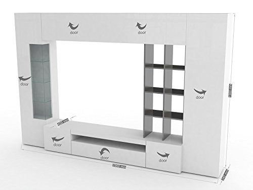 Foto von möbelando Wohnwand Mediawand Anbauwand Schrankwand Wohnzimmerschrank Egypt I (Weiß-Hochglanz/Schiefer)