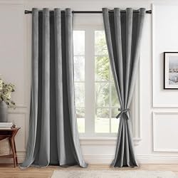 JIUZHEN Grey Velvet Blackout Curtains 96 Inch for Living Room/Bedroom | Thermal Insulated, Room Darkening, Super Soft Luxury Velvet, Grommet Privacy Drapes, 52 x 96 Inch, 2 Panels with Tiebacks