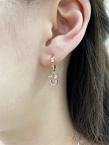 Small Mouse Dangle Hoop Earrings for Women 925 Sterling Silver Pink Cubic Zirconia Charm Animal Mice Huggie Sleeper Hoops Cartilage Hypoallergenic for Sensitive Ear Jewelry (Rose-Gold-Toned)3