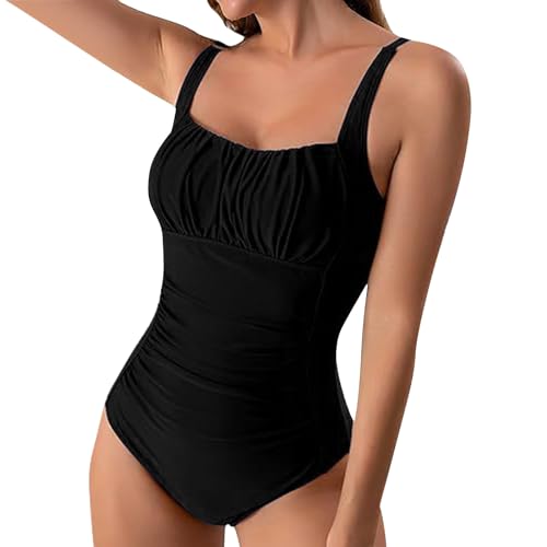 Traje de baño de una pieza curvilínea para mujer traje de baño con sexy cuello redondo con volantes cintura alta fruncido control del vientre Push Up Bikini playa Trajes para playa, piscina