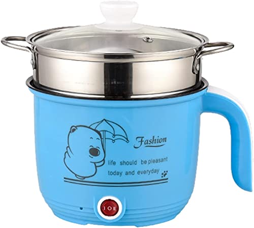 ANSNOW 8 L Electric Hot Pot, Rapid Noodles Cooker, Stainless Steel Mini Pot for Boiling Water, Eggs, Cooking, Noodles, Multifunctional Rice Cooker Steamed Ewith Steamer Heatproof/Blu