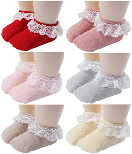 Image of Toptim Baby Girls' Socks Toddler Ankle Socks Breathable Casual Lace Sock (0-12 Months, White Lace)