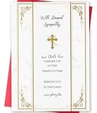 MOROLURU Christian Sympathy Cards, Religious Condolence Greeting Card with Bible Verse and Gold Cross, Comfort and Prayer Message, Double-Sided 8 x 5.3 Inch with Envelope