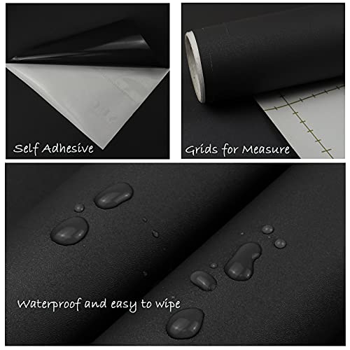 Image of Homease Solid Black Wallpaper 24 x 196 inch Thick Matte Black Contact Paper Decorative Peel and Stick Wallpaper for Shelf Liner Cabinet Table Door Waterproof Vinyl Self Adhesive PVC Film