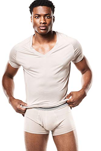 Mr. Davis Comfort Fit Premium Bamboo Viscose Tailored Cut V Neck Men's Undershirt - Stylish V Neck Men's Undershirts, with Stretch Fabric for a Size Medium in Tone