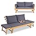 GIANTEX Liegesofa mit klappbaren Seitenlehnen, Gartenbank Sitzbank mit Auflagen, Sonnenliege Gartenliege aus Akazienholz, Multifunktionsbank Balkonbank Parkbank Gartenmöbel 198 x 75 x 75 cm