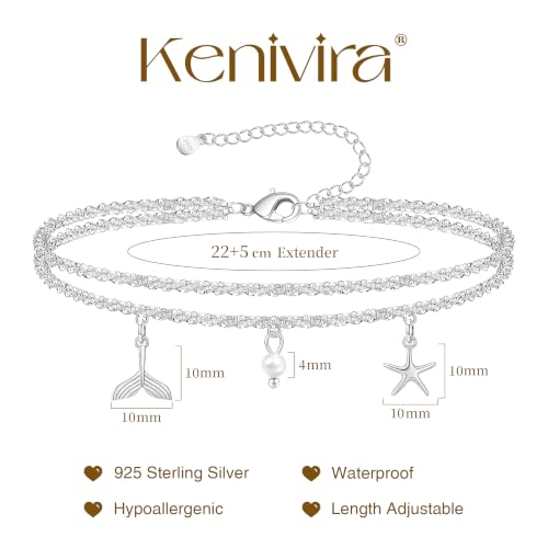 Image of Kenivira Sterling Silver Ankle Bracelets for Women,Gold Dainty Layered Waterproof Anklet for Women, Anklet Set Stackable Beach Gift Adjustable Size