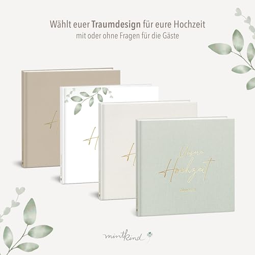 mintkind Gästebuch Hochzeit Salbei - Hochzeitsbuch, 84 Seiten für kreative Einträge, inkl. 4 Stickerbögen - Hochzeitsgeschenk für Brautpaar, Hochzeitsdeko, Gold & Silber Hochzeit