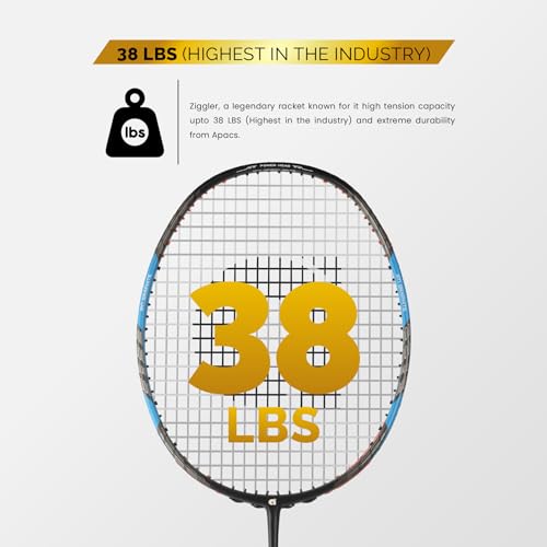 Image of Apacs Z-Ziggler (Strung, Max Tension Upto 38 LBS) 6.4mm Slim Shaft | Made in Vietnam | 100% Japanese Graphite Badminton Racket with Free Full Cover (Black Blue Grey)