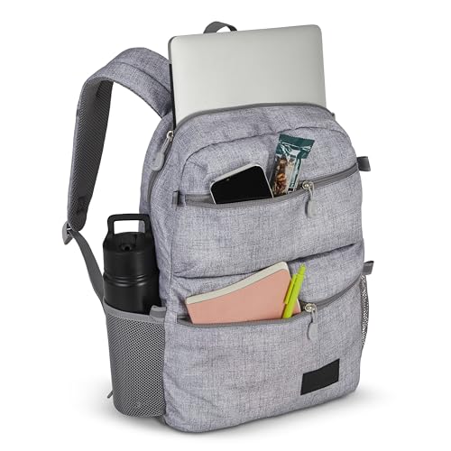 Image of High Sierra Everclass Backpack - Travel or Work Laptop Bookbag with 360 Reflectivity, Dual Water Bottle Pockets & Fits Laptops Up To 15.6 inch, One Size, Silver Heather