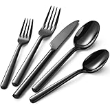 TININA 40-Piece Black Silverware Set, Heavy-Duty 18/0 Stainless Steel Black Flatware Set for 8, Cutlery Set with Modern Round Handle, Mirror Polished Utensils Set, Dishwasher Safe