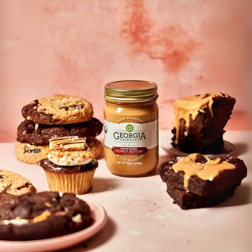 Image of Georgia Grinders Organic Creamy Peanut Butter, Gourmet Nut Butter Spread, No Sugar Added, Vegan, Non-GMO, Gluten-Free, No Palm Oil, 12 Ounce (1 Pack)
