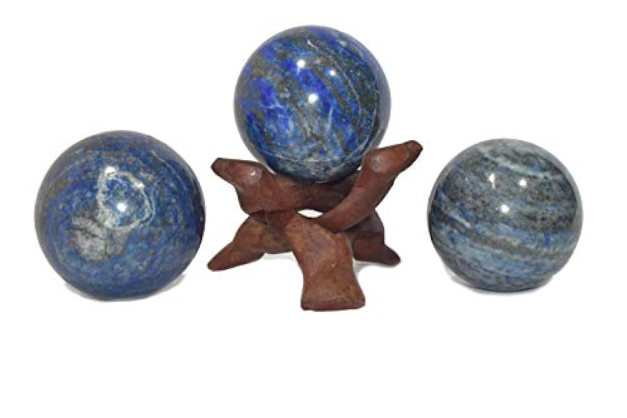 Lapis Lazuli Crystal Ball Sphere with Wooden Stand, Healing