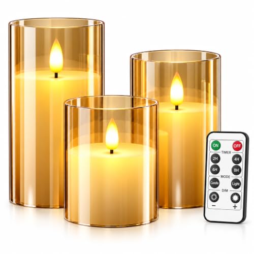 Image of Gesto LED Candles for Decoration - Set of 3 Flameless Battery Operated Candle with Remote & Timer | Warm Light Artificial Candles for Home Decor, Living Room, Bedroom, Dining Table, Diwali & Pooja