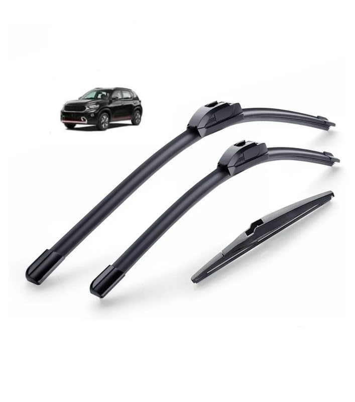 Image of AWB 24 inch+16 inch Frameless /Soft Wiper Blades with 12 inch Rear Specific Wiper Blade Replacement Set for Kia Sonet(Set of 3)