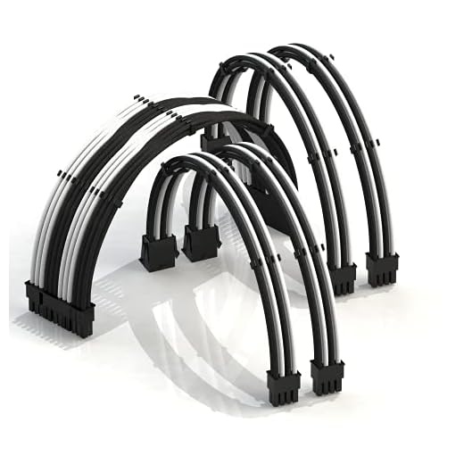 LINKUP - 30 cm supermjuk och flexibel PSU kabelförlängning ärm anpassad modifierad GPU PC flätad med kam kit┃1 x 24 P (20+4)┃2 x 8 P (4+4) CPU┃2 x 8 P (6+2) GPU-set┃300 mm - VitSvart