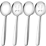 Stainless Steel Serving Spoons Set, 9.2-Inch Large Slotted Spoon x 2, Serving Spoon x 2, Big Serving Utensils Set for Buffet, Parties, Catering (2 Slotted & 2 Solid, Silver)