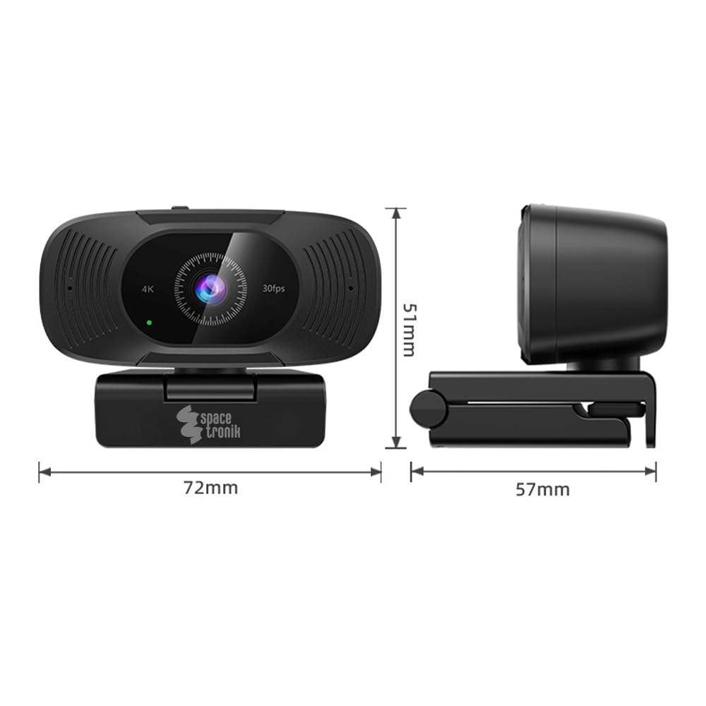 Spacetronik 4K Webcam USB, PC Kamera UHD mit Mikrofon | 4K für Home Office und Streaming, F1.8 für schwaches Licht, Rauschunterdrückung, integrierter Sichtschutz, Plug and Play
