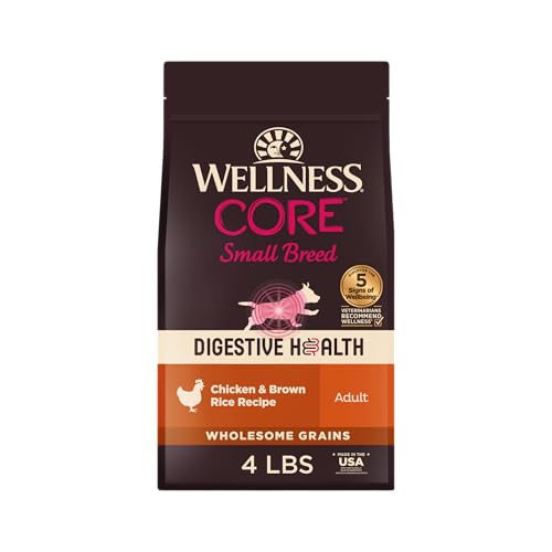 Wellness CORE Digestive Health Small Breed Adult Dry Dog Food, Wholesome Grain Kibble, Sensitive Stomach, Natural, High Protein, Chicken Recipe, 4 lb Bag - image 1