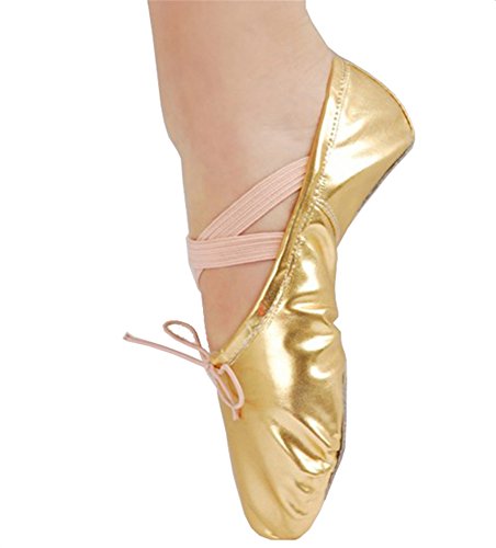 missfiona Womens PU Leather Ballet Slippers Dance Shoes Split Sole Belly Flat Adult Dance Trainers2