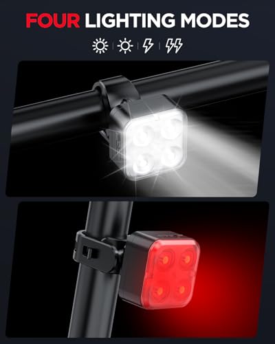 image for Akale Bike Lights Set, Rechargeable Bicycle Lights Front and Rear, 4 L