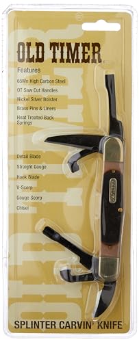 Old Timer Faca de corte dobrável tradicional 24OTCP Splinter Carvin' 15 cm com lâmina de detalhe de
