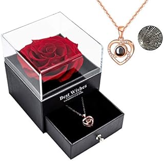 Yamonic Mothers Day Rose Gifts for Mum,Preserved Real Rose with I Love You Necklace 100 Languages,Mum Gifts from Daughter, Eternal Rose for Mother's Day Wedding Anniversary Birthday Gift for Her,Red