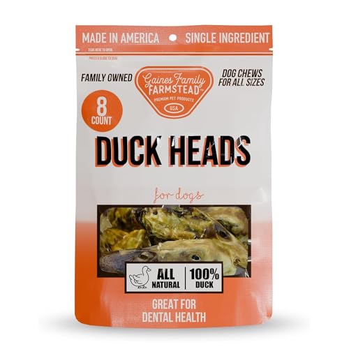 Gaines Family Farmstead Duck Heads for Dogs 8 Pack Single Ingredient Dehydrated Dog Chews High in Protein Supports Dental Health & Joint Care Rawhide-Free Treats Made in USA