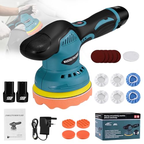 Car Polisher, Sunowl Cordless Car Polisher 6 Variable Speed 2500-7000 RPM Car Polishing Machine with Strong Motor, 2PCS Rechargeable Battery, Car Buffer Polisher Machine for Car, Polishing, Waxing