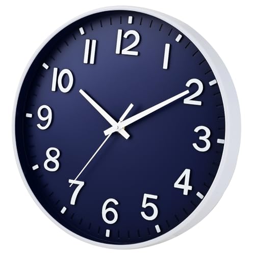 Image of HZDHCLH Navy Blue Wall Clocks Battery Operated,12 inch Silent Non Ticking Modern Wall Clock for Living Room Bedroom Kitchen Office Classroom Decor
