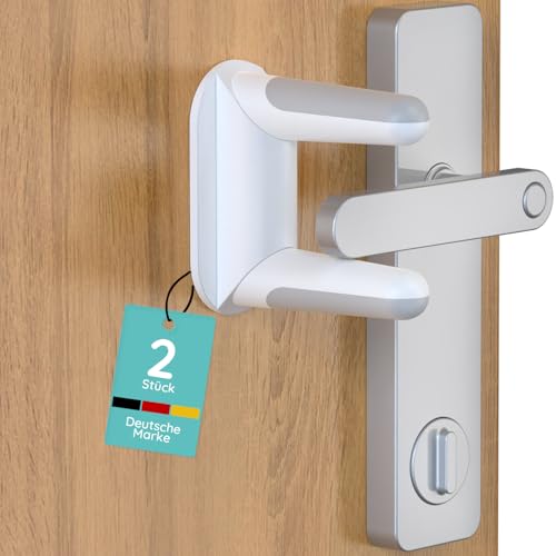 Homery Kindersicherung Tür ohne Bohren [2 Stück] Türsicherung Kinder und Haustiere, Türverriegelung innen, Türklinken Stopper als Türhebelschloss, Türschloss Kindersicherung, Balkontür