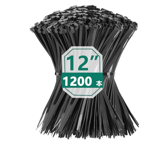 XINGO 1200本 幅5.8mm 長さ300mm 結束バンド屋外 高耐久 35KGS ンド 引張強度 タイラップ セルフロック プレミアムプラスチックケーブルワイヤータイ 屋内および屋外用 (5.8mm×300mm, ブラック)の商品画像（Amazon）