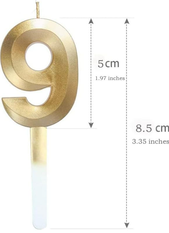 Image of Number Candle 3 inch for Birthday Parties, Wedding, Engagement, Valentines Day Celebration, Theme Party CakeDecoration Gold (Number 9)