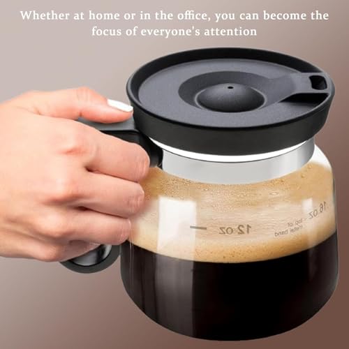 16 Oz Glass Coffee Mug – Coffee Pot Style, Clear Glass Coffee Pot Mugs with Sip Lid and Comfortable Handle, Large Capacity Cup for Co-Workers, Pot Shape For Hot Teas, Hot Chocolate, Iced Coffee (1PC)