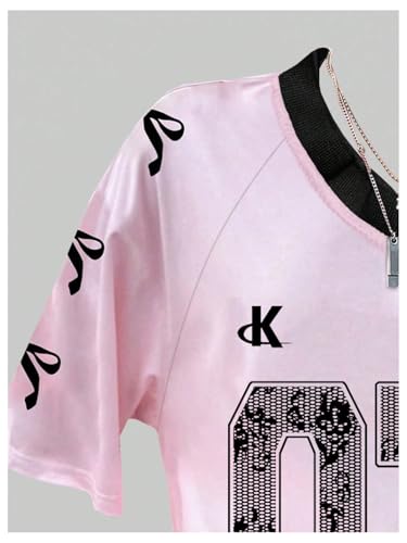 Image of Girl's Jersey Y2K Oversized Graphic Number Print Tops V Neck Short Sleeve T Shirt Hip Pop Tee Streetwear