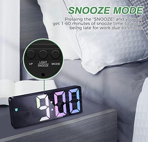 zerotop Digital Alarm Clock, 6.5" LED Colorful Display Digital Battery/USB Alarm Clocks Bedside with Date Calendar Temperature Snooze 3 Level Brightness Voice Control for Bedroom Living Room (Black)