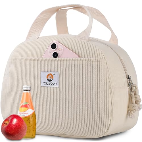 CaCTOUR Lunch Bag Lunch Box for Women Girls Teens, Cute Lunch Box Cooler Bag,Portable Small Reusable Corduroy Insulated LunchBox for...
