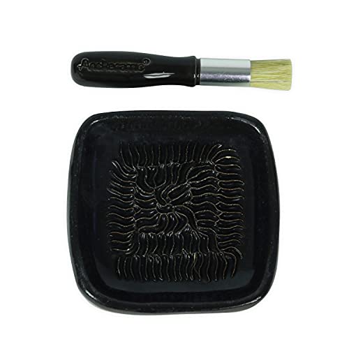ANCKERAMIC® Ceramico Keramikreibe & Backpinsel Set - Keramik Knoblauchreibe, Ingwerreibe & Küchenpinsel Naturborsten, handgefertigt (Farbe) (Schwarz / Schwarz) Cover