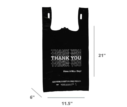 Plastic Bag- Economy 'Thank You' Silver Print Black T Shirt Bag 11.5"x 6.5"x 21.5" 13 mic - 800 bags/case - Thumbnail 2
