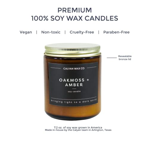 Calyan Wax Soy Wax Candle, Oakmoss & Amber Scented Candle For The Home | Premium Candle With Essential Oils | 7.2 Oz 57 Hour Burn | Soy Candle In Amber Glass Jar | Aromatherapy Gift #TOP7