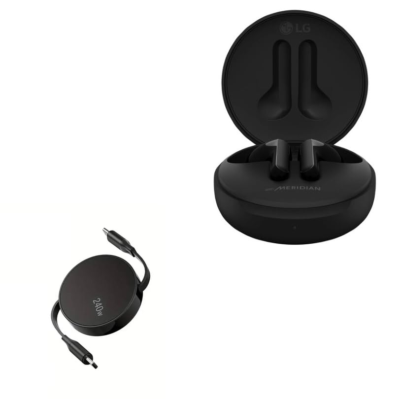 BoxWave Cable Compatible with LG Tone Free FN4 (HBS-FN4) - PD miniSync (240W), Retractable PD 240W Portable USB Type-C Cable - Jet Black