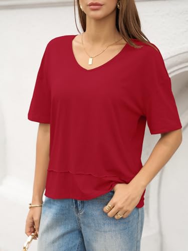 Image of UNCLECAT Womens V Neck T Shirts Summer Trendy Loose Fit Casual Tops Tees