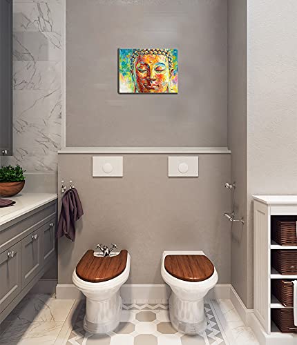 Buddha Wall Art Happiness Art - Yoga Poster Blessing Gold Buddha Canvas Gautama Portrait Painting Zen Decor Buddhism Prints Colorful Buddha Paintings For Bathroom Bedroom Decoration 16"X12" #TOP4