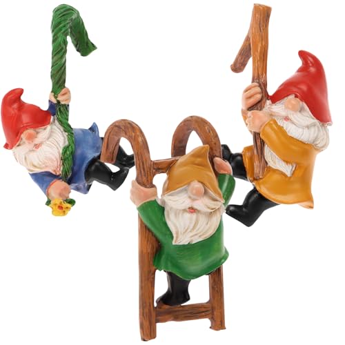 3 gnomos de jardín en miniatura, maceta decorativa, maceta decorativa Hugger divertido duende figuras decorativas mini resina Hugger creativo estatua colgante para casa, terraza, jardín, patio