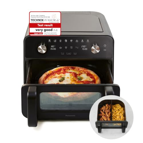 Panasonic NF-BC1000 Flex Air Fryer with Viewing Window XL Flexible Basket Basket Divider 9.6L 30-230C Gentle Steam 8 Presets Easy Clean Black