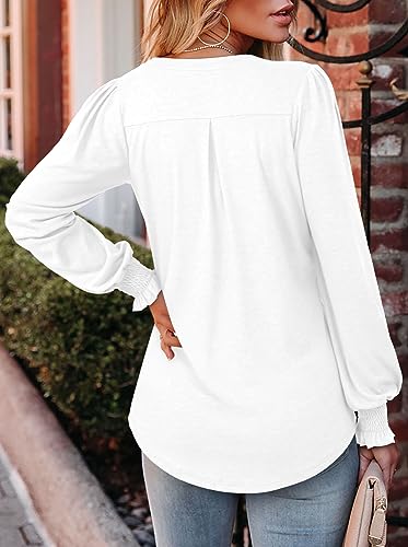 BETTE BOUTIK Long Sleeve Shirts for Women Fall Tops Dressy Blouses Pleated V Neck Tunic Tops for Leggings S-3XL
