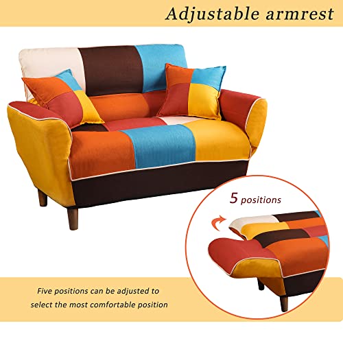 P Purlove Colorful Sleeper Sofa, Sofa With Adjustable Backrest And Adjustable Armrests, Small Couch With Solid Wood Legs And 2 Colored Pillows For Small Space, Apartment, Dorm #TOP3